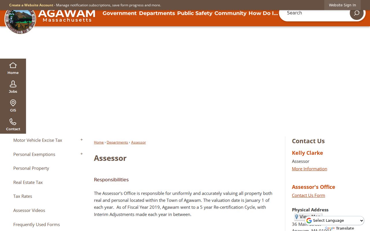 Agawam residents directory Assessor property-record entry page