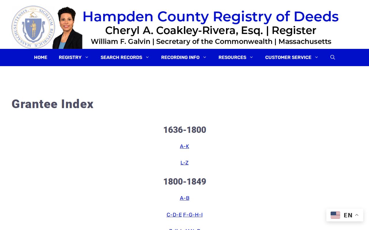 Agawam previous residents research through the Hampden grantee index